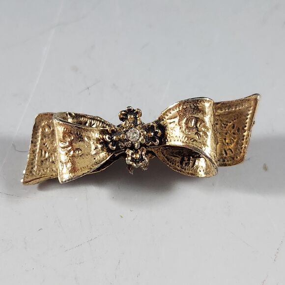 Spiral Circle Pin Brooch Bronze Gold Tone w Mesh Rose Flower VTG Costume Jewelry - Picture 6 of 10